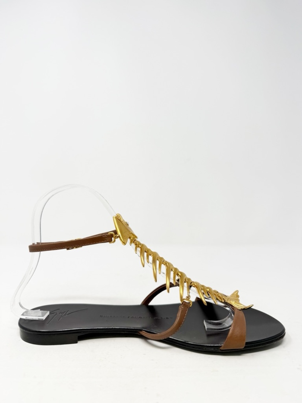 Giuseppe Zanotti Fishbone Flat Sandals Gold Skeleton Womens Size EU 37.5 - Picture 7 of 10
